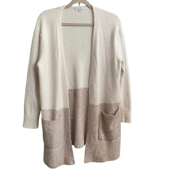 Madewell Kent Colorblock Cardigan Sweater in Coziest Yarn Bright Ivory Sz Small - Picture 5 of 11